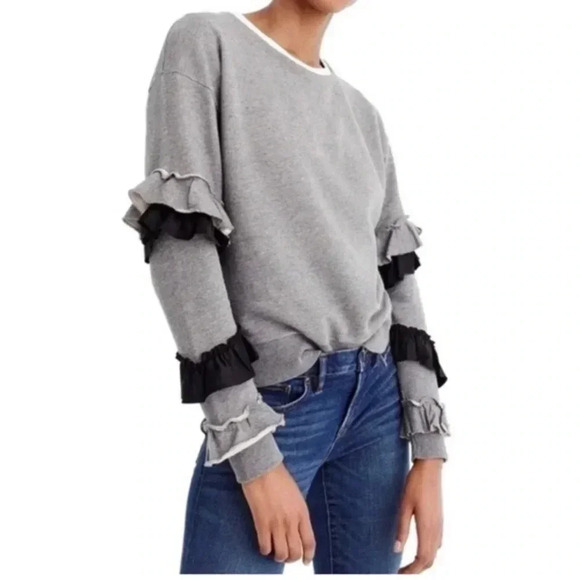 J. Crew | Charcoal Grey Ruffle Sleeves Boho Vibes Sweater Size XS - Picture 1 of 4